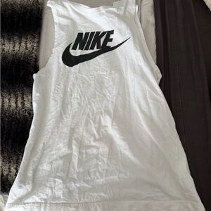 Nike White Sleeveless Top with Black Swoosh
